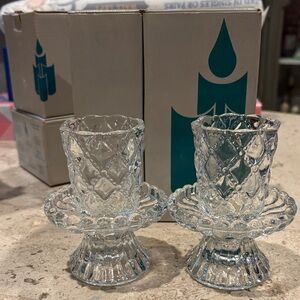PartyLite Clear Diamond-Pattern Glass Votive Holders - Set of 2